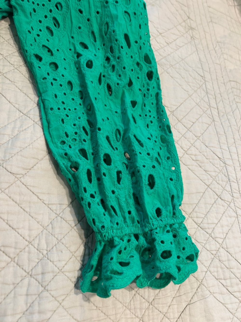 Fashion Emerald Eyelet Button-Front Blouse - Picture 7 of 11